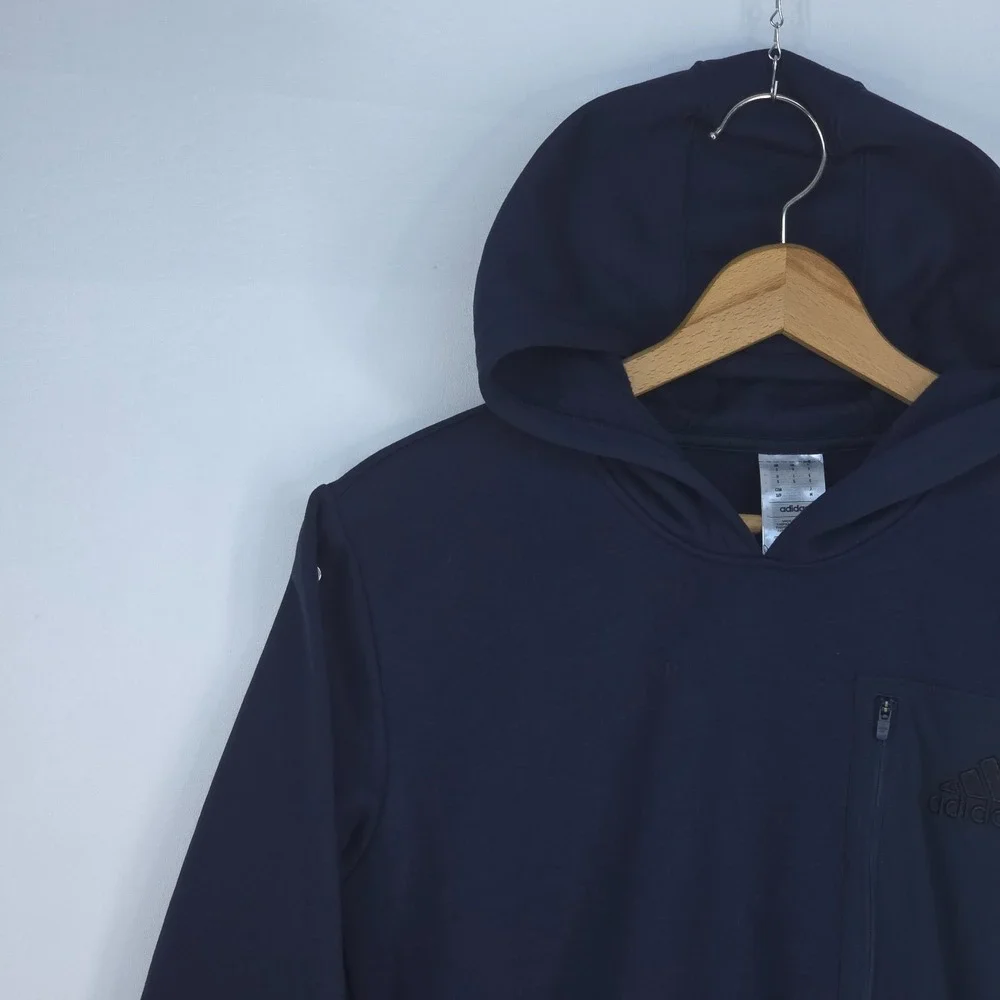 Adidas Fleece Pocket Hoodie Men Small Aurink Blue Pullover Activewear Athleisure